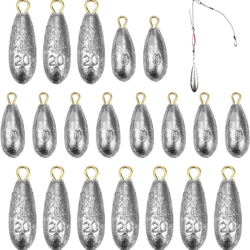 AMERSUMER 20PC RAIN DROP LEAD FISHING WEIGHTS/ SINKERS FOR BOTTOM FISHING - NEW